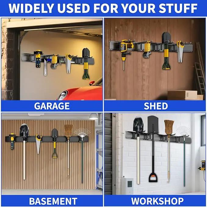 Garage Organization Tool Organizer Wall Mount, 48inch Heavy Duty Garden Tool organizer Storage System, Easy Install With 6 Adjustable Bilayer Hooks, For Garage, Basement, Shed, Workshop(Black) by GreenHaven Gardens