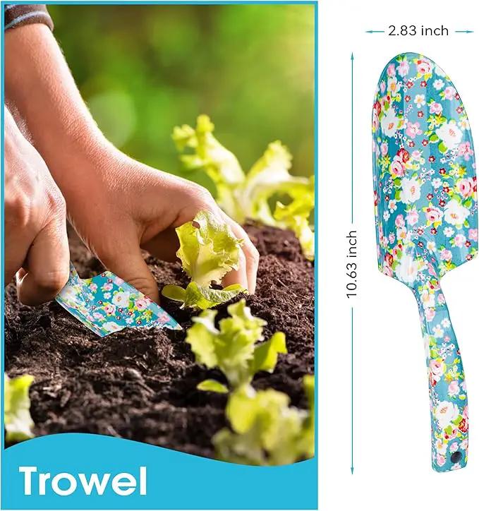 Garden Tool Set Gardening Hand Tools Kit, Floral Sturdy Garden Gifts, 4 PCS Heavy Duty Shovel Kit Including Trowel, Sharp Pruner, Hand Rake, and Mat (Blue Set) by GreenHaven Gardens