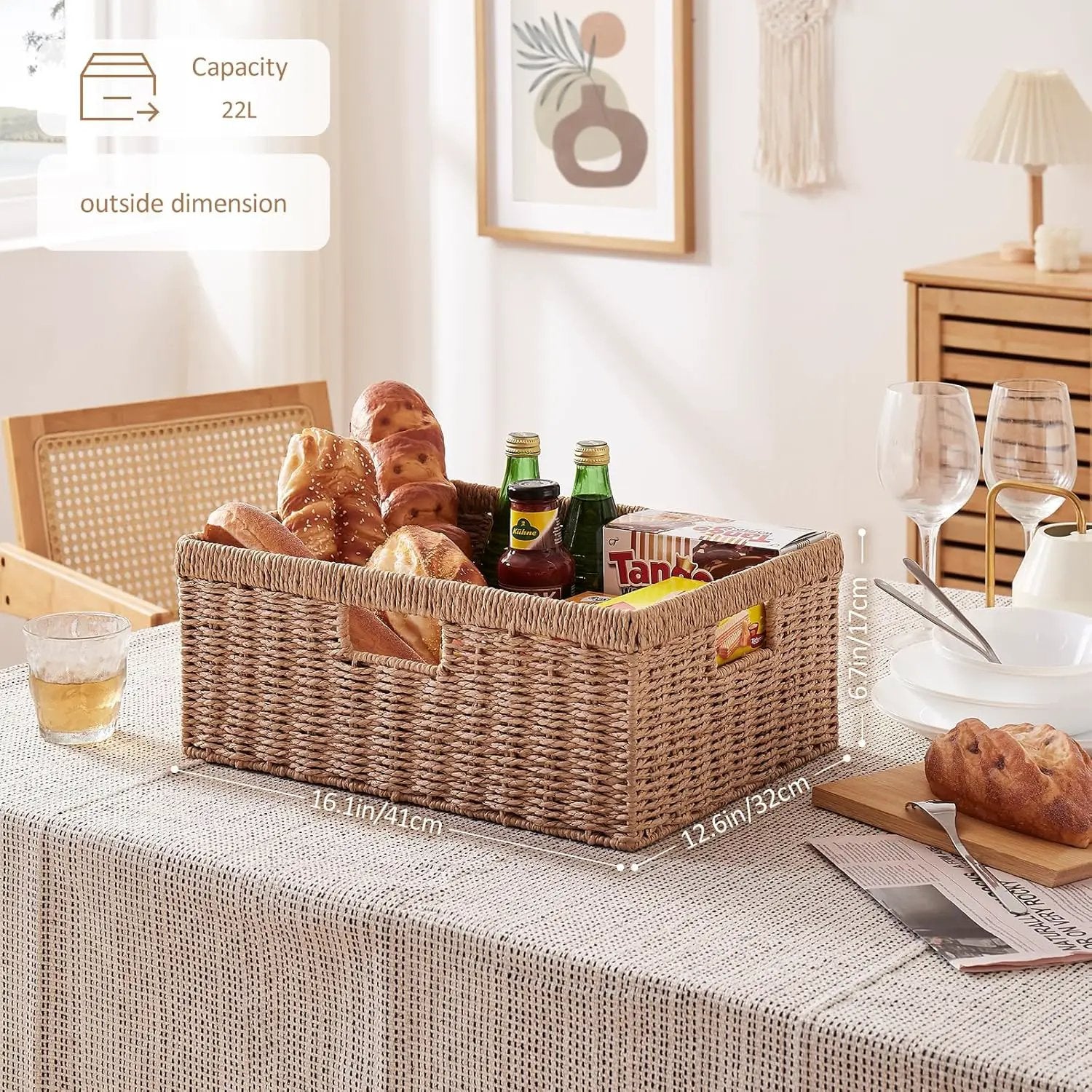 OIAHOMY Wicker Basket, Paper Shelf Basket with Built-in Handles, Rectangular Wicker Storage Bin for Pantry, Shelves, 1 Pack-Yellow by GreenHaven Gardens