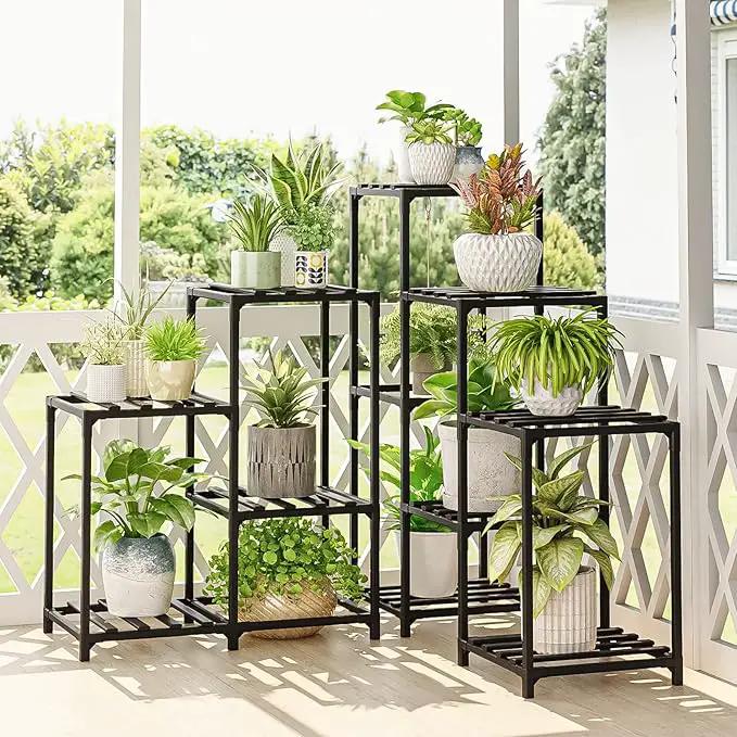 Bamworld Outdoor Plant Stand Indoor Black Corner Shelf 5-Tier 11 Potted Flower Shelves Wooden Garden Wood Plant Holder Rack for Living Room Lawn Window by GreenHaven Gardens
