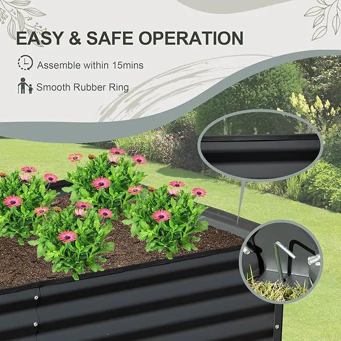 Domi Galvanized Raised Garden Bed, 8x4x1Ft Thickening Metal Planter Box for Vegetables Bottomless for Backyard Outdoor, 1" Deep w/ 228 Gallon Capacity - Dark Gray by GreenHaven Gardens