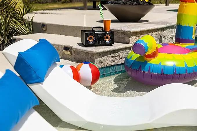 Classic White-Blue - in-Pool Chaise Set – Includes Two Chaises, Two Headrest Pillows, and One Poolside Table – for Ledges Up to 9” - Aqua Outdoors by GreenHaven Gardens
