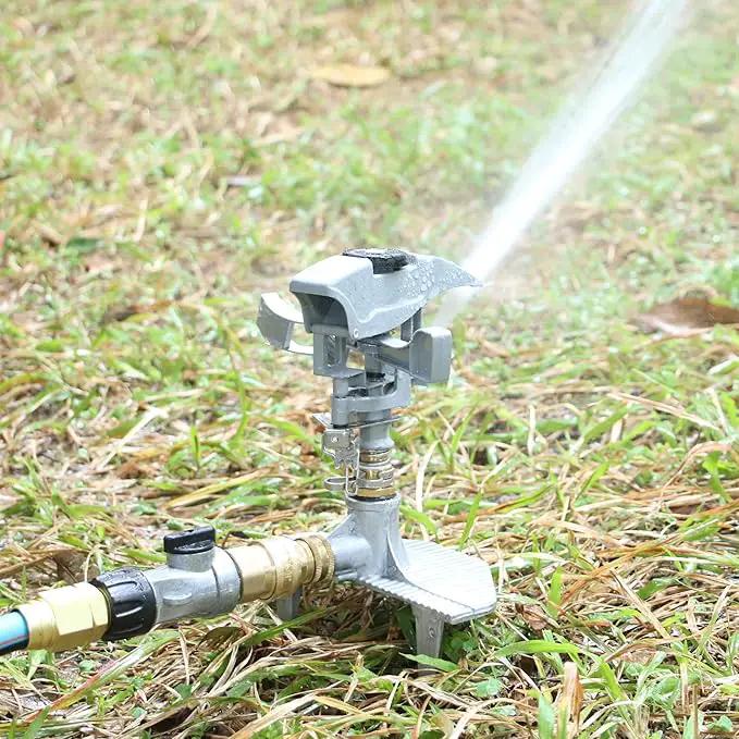 STYDDI Professional Heavy Duty Pulsating Sprinkler on Metal 3-Pronged Step Spike, Metal Pro Adjustable Circular Sprinkler for Large to Extra Large Yard, Areas, Lawn, Coverage up to 8500 Sq.FT by GreenHaven Gardens