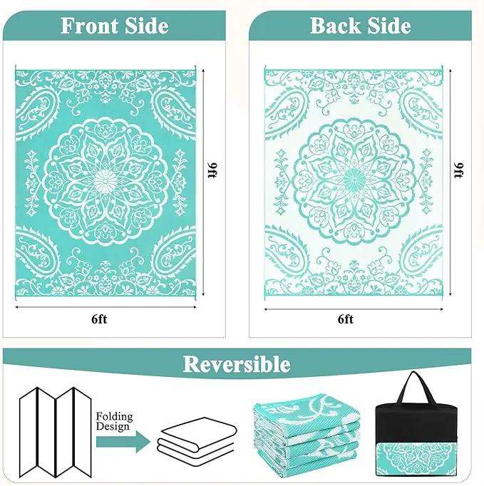Pauwer Waterproof Outdoor Rug 6x9, Reversible Plastic Straw Patio Camping Rug, Indoor Outdoor RV Mat Carpet for Deck, Camper, Porch, Balcony, Backyard, Picnic, Boho Light Blue by GreenHaven Gardens