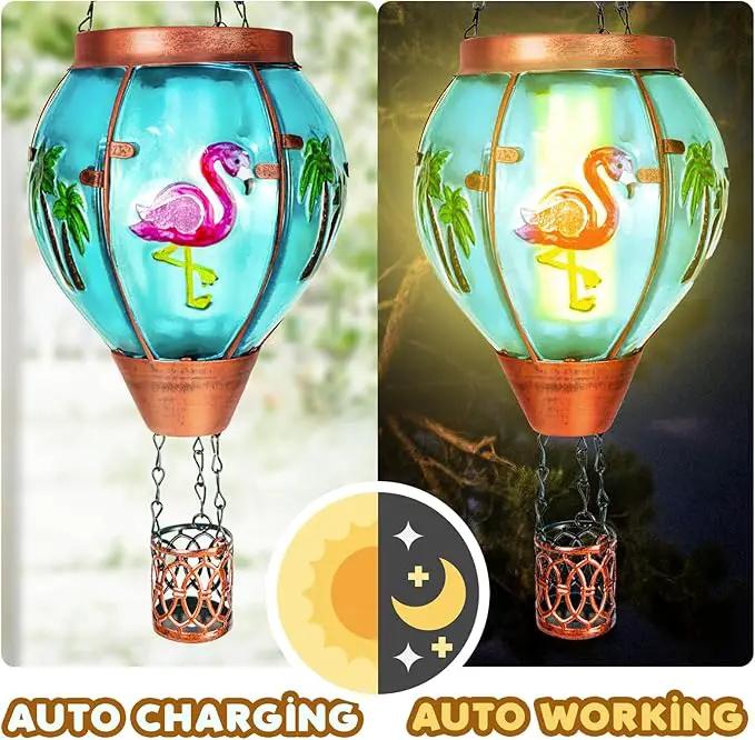 Flamingo Solar Hot Air Balloon Lantern, Outdoor Decor with Flame Lights Waterproof, Hanging Lights for Garden Yard Lawn Patio, Unique Gifts for Women Mom Grandma Gardener for Mother'Day by GreenHaven Gardens