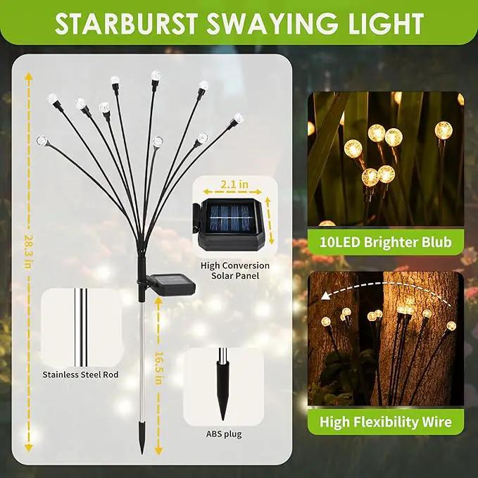 10 LED Solar Garden Lights, 6 Pack Solar Firefly Lights Outdoor Waterproof, Solar Crystal Ball Swaying Lights, Firefly Garden Lights Solar Outdoor (Warm White) by GreenHaven Gardens