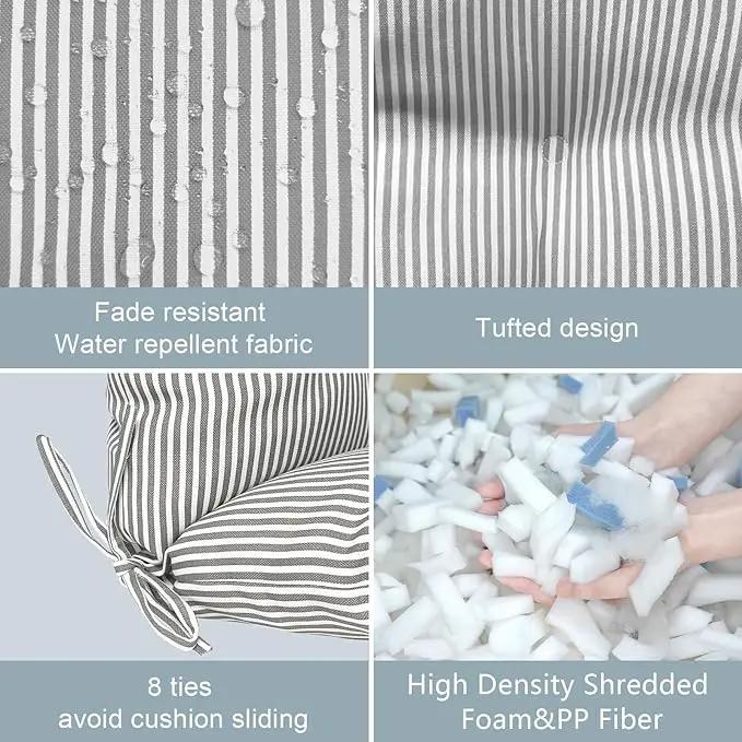 LVTXIII Outdoor 44x22-inch High Back Chair Cushions, Patio Solid Tufted Adirondack Chair Seat Cushions, Seasonal Replacement Rocking Chair Cushion with Ties, Set of 2, Strip Grey by GreenHaven Gardens