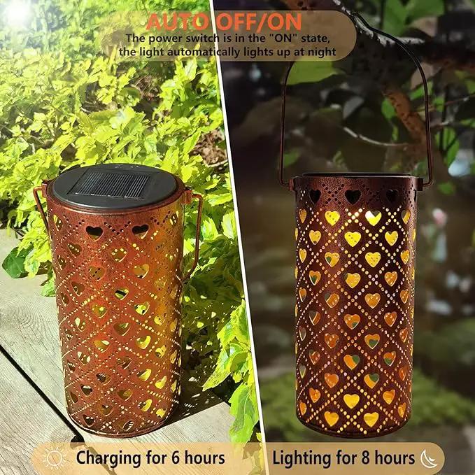 Solar Lanterns Outdoor Hanging Heart Pattern Decor Lantern,Waterproof Hollow Out Metal Decorative Garden Light,Graceful Decoration for Patio,Yard,Landscape,Walkway,Festival by GreenHaven Gardens