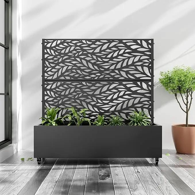 Casaphoria Metal Raised Garden Bed with Trellis and Wheels, 47"x47"x16" Planter Box for Climbing Plants, Vegetables & Vines, Features Drainage Holes and Privacy Screen (Black-Spring) by GreenHaven Gardens