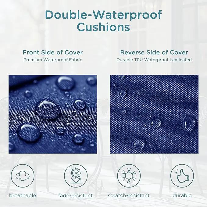 Codi Outdoor Cushions for Patio Furniture 24x24 Inch, Waterproof Chair Seat Cushion with Handles & Adjustable Straps, Fade Resistant - Set of 2, Navy Blue by GreenHaven Gardens