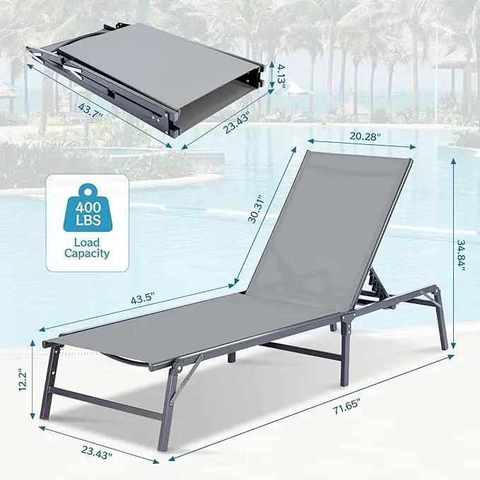 Outdoor Chaise Lounge Chair, Foldable & Assemble-Free, 6 Adjustable Positions, Durable Rust-Resistant Frame, Portable Outdoor Pool Lounge Chairs for Pool Patio Beach, Grey by GreenHaven Gardens