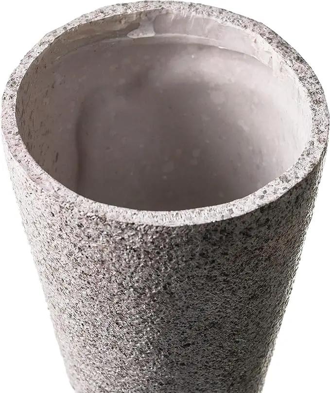 Cemetery Vase with Stakes - Plastic Flower Vases with 2 Ground Spikes, Draining Holes - for Garden, Lawn, Yard - Memorial Grave Decorations 12.7x3.4x3.9, Grey Granite Design by GreenHaven Gardens