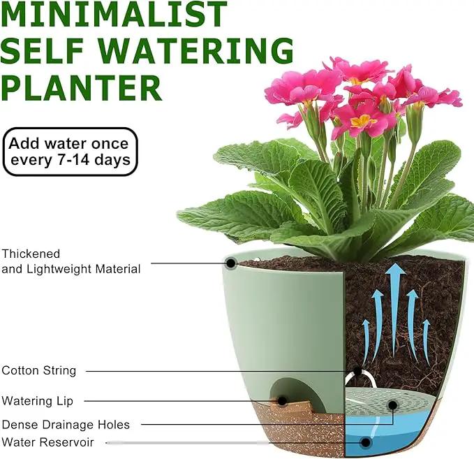 Plant Pots 10/9/8 Inch Self Watering Pots, Set of 3 Plastic Planters with Drainage Holes and Saucers,Plastic Flower Pots,Nursery Planting Pot for Indoor Out Door Plants（Green） by GreenHaven Gardens