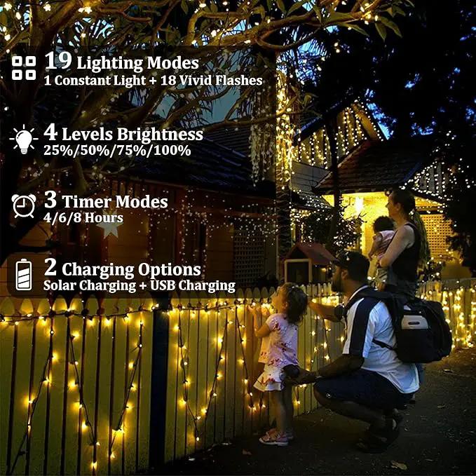 2-Pack 200FT Solar String Lights for Outside, 600 LED Extra-Bright Solar Light Outdoor with 19 Modes & Timer, Waterproof Fairy Solar Lights for Garden Patio Tree Christmas Decorations (Warm White) by GreenHaven Gardens