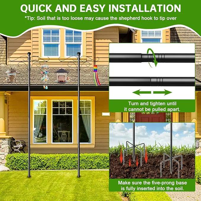 Shepherds Hooks for Outdoor, 2 Pack 108 Inch Heavy Duty Bird Feeder Pole with 5 Prongs Base, Adjustable Shepherds Hook for Hanging Birdhouses, Lanterns, Plant Baskets, Wind Chimes by GreenHaven Gardens