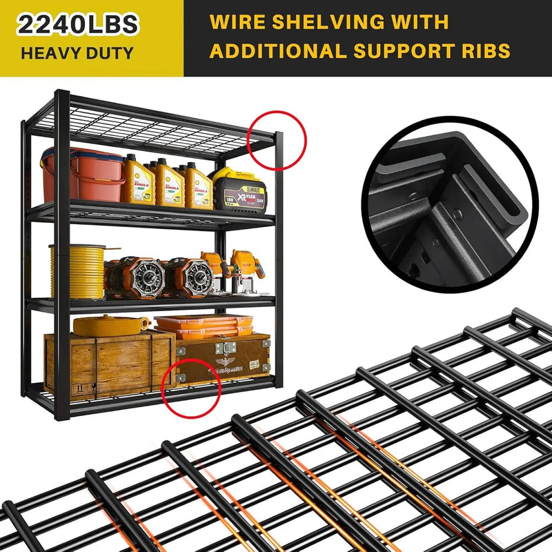 REIBII 40" W Garage Shelving 2240 LBS Storage Shelves Adjustable Metal Shelving Heavy Duty 4 Tier Metal Shelves for Garage Kitchen Pantry Warehouse Basement 40" W × 19.5" D × 59.5" H by GreenHaven Gardens
