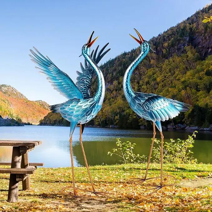 chisheen Crane Garden Statues Outdoor Metal Heron Yard Art Crane for Garden Sculptures Patio Lawn Ornaments,Set of 2 by GreenHaven Gardens