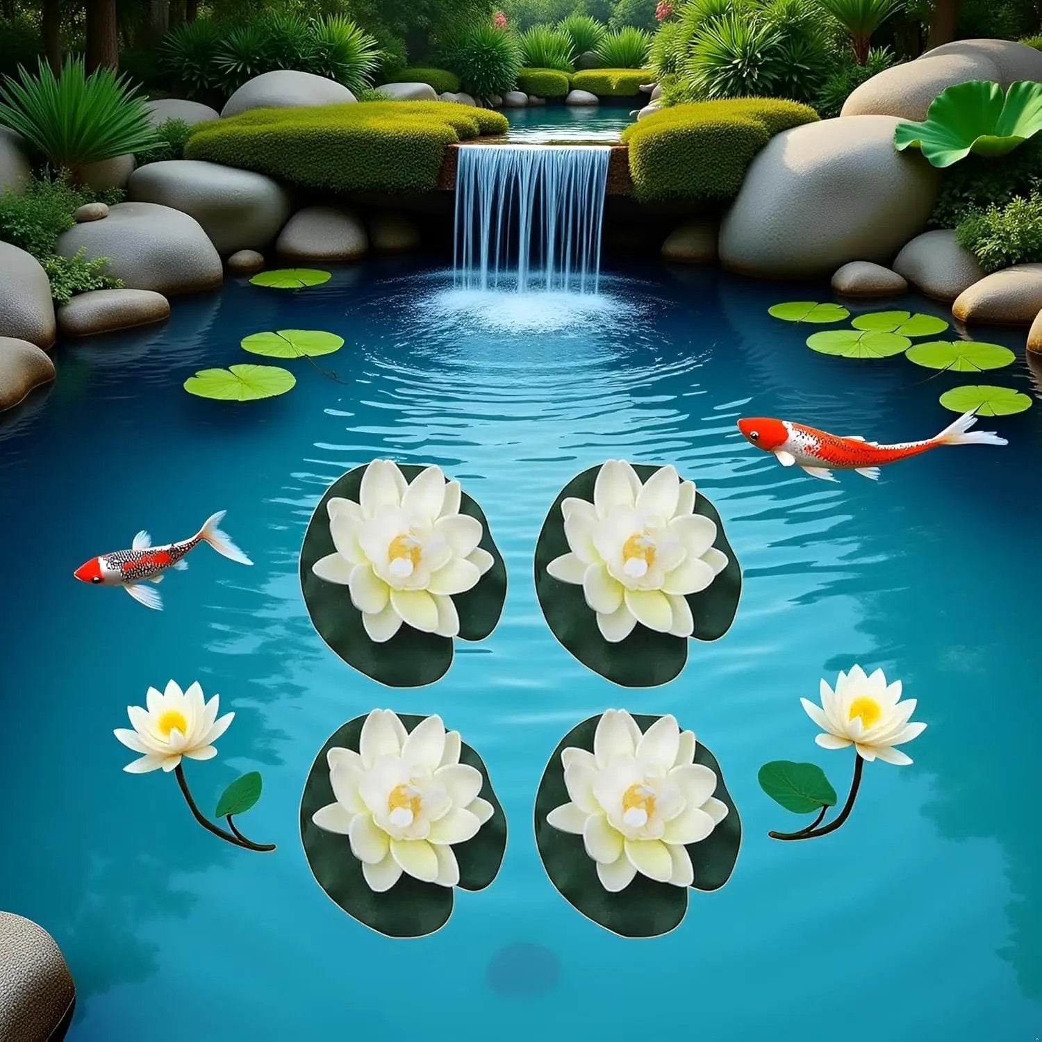 4 Pieces Artificial Floating Lotus Flowers with Lily Pads, Decorative Foam Water Plants for Pond, Pool, Garden Fish Tank Aquarium Home Garden Special Decoration Outdoor Décor,Artificial Flowers by GreenHaven Gardens