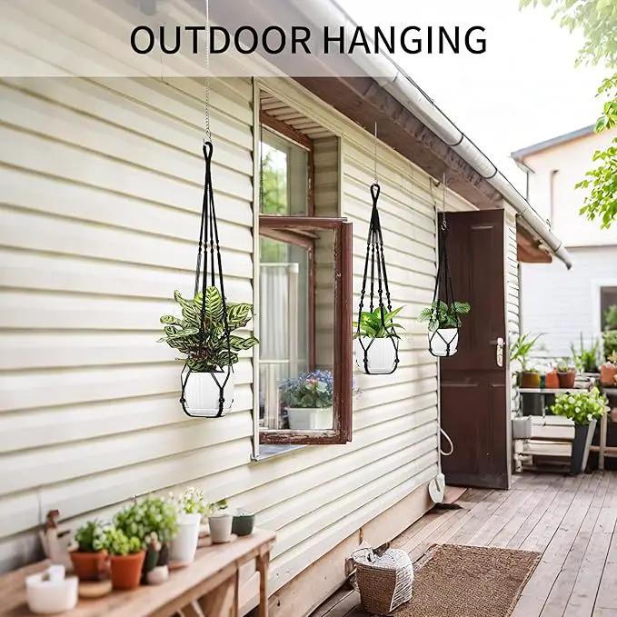 3 Pack Macrame Plant Hanger - 43"/35"/29" Different Sizes, Hanging Planter Basket Flower Pot Holder for Indoor Outdoor, with Wood Beads, Boho Home Decor, Black (POTS NOT Included) by GreenHaven Gardens