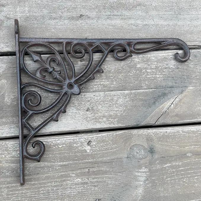 KiaoTime Cast Iron Hanging Hook Bracket Wall Hanger 12" Deep Outdoor Indoor Wall Hanging Bracket Hooks for Pots Basket Bird Feeder Wind Chime Lanterms Hanger Hardware Bracket by GreenHaven Gardens
