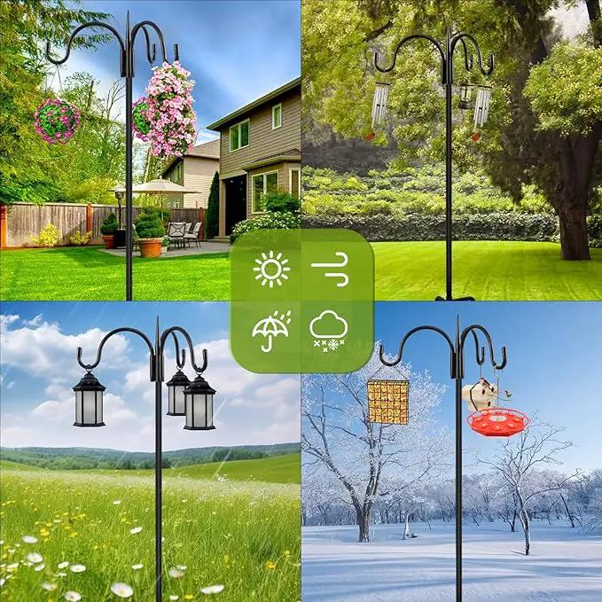 FEED GARDEN [Upgrade Version 92 Inch Three Shepherd Hooks for Outdoor,Bird Feeder Pole with 5 Prong Base, Adjustable Shepard Hooks for Hanging Plant, Solar Lanterns, Wind Chimes, 2 Pack by GreenHaven Gardens