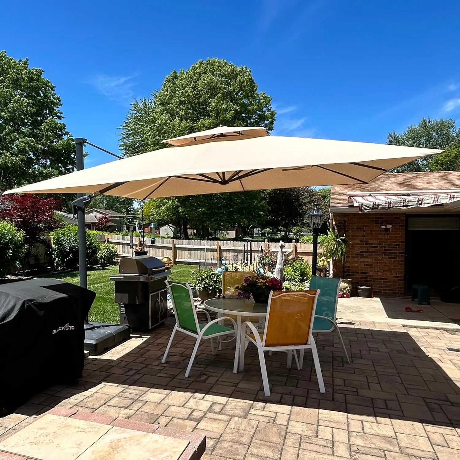 PURPLE LEAF Cantilever Umbrella 12FT Outdoor Large Heavy Duty Double Top Offset Hanging 360° Rotation Square Umbrella for Garden Patio Deck Pool Backyard Spectrum Sand by GreenHaven Gardens