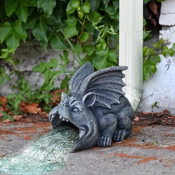 OwMell Gargoyle Gutter Guardian Downspout Statue, Garden Decorative Downspout Extension Statue Figurine, Gutter Guards for 3" x 4" Rain Downspout Splash Block, Downspout Extender Diverter by GreenHaven Gardens
