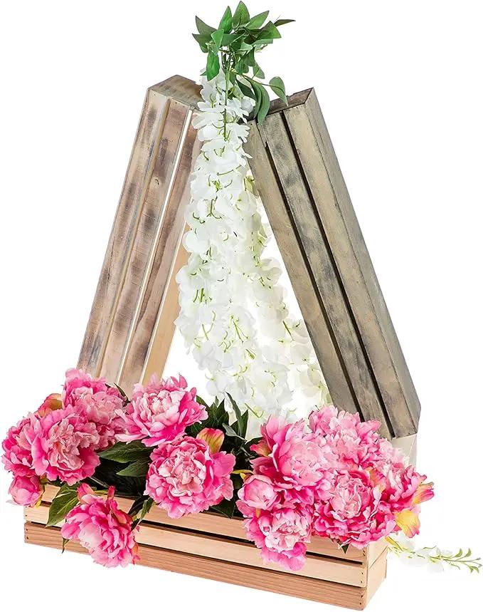 20" Rectangular Rustic Wood Planter with Plastic Liner l Rustic Barn Wood l Wine Crate Style, Home and Wedding Decorations, Garden Ornaments (20x4 Wine Crate Set of 2, Rose Wood) by GreenHaven Gardens