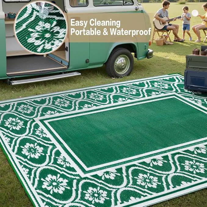 Outdoor Rug 8x10 Patio Waterproof Mat Camping Carpet Outside Area Rug Reversible Green Rugs for RV Deck Entryance Porch Picnic Balcony Beach by GreenHaven Gardens