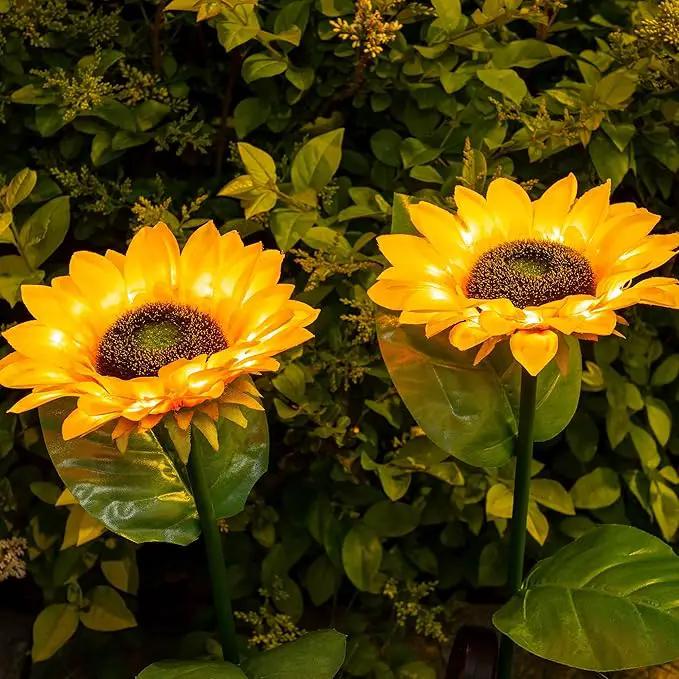 Dazzle Bright Sunflower Shape Solar LED Lights, 2 Pack Garden Waterproof Decorative with Stake for Outdoor Yard Pathway Outside Patio Lawn by GreenHaven Gardens