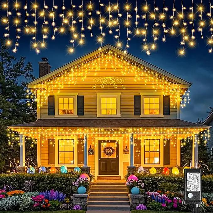 Icicle Lights for Outside, 33FT 400 LED Christmas Lights Outdoor Indoor with 8 Modes Waterproof, Connectable Plug in String Hanging Light for House Roof Yard Wedding Holiday Decor, Warm White by GreenHaven Gardens