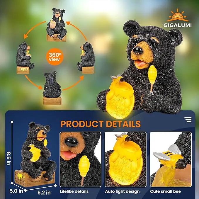 GIGALUMI Solar Garden Statues Outdoor Gifts for Women, Mom, Grandma, Cute Bear Figurine Christmas Housewarming Birthday Gifts, Garden Statues Decoration for Outside Yard, Patio, Balcony, Lawn, Pond by GreenHaven Gardens