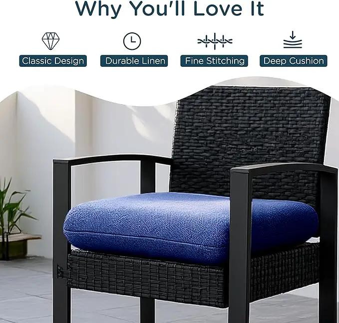 Codi Outdoor Cushions for Patio Furniture 24x24 Inch, Waterproof Chair Seat Cushion with Textured Fabric, Handles & Adjustable Straps, Fade Resistant - Set of 2, Navy Blue by GreenHaven Gardens