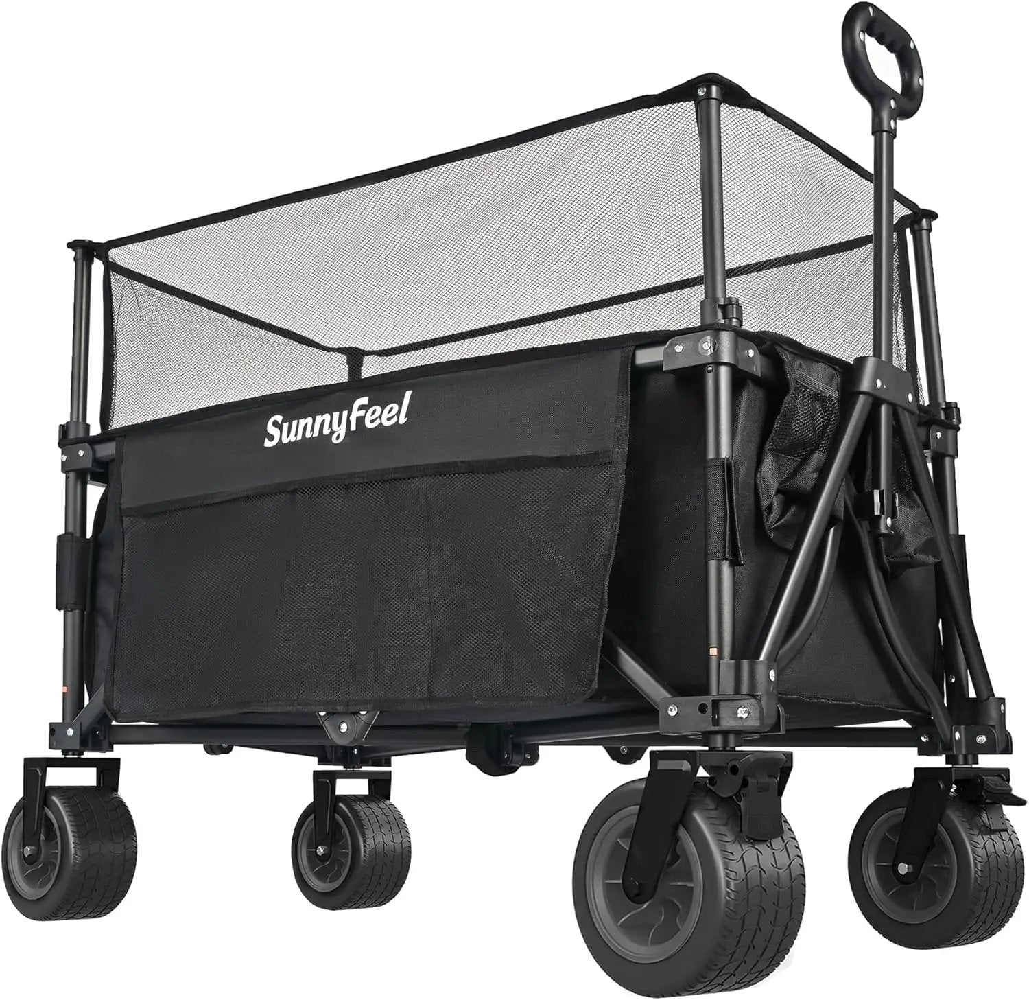 SUNNYFEEL Heavy Duty Collapsible Outdoor Utility Wagon Cart 500LB Capacity Adjustable Handlebar,Foldable Beach Wheels Stable Durable Oxford Fabric for Shopping Garden Camping (Black, Tall Version) by GreenHaven Gardens