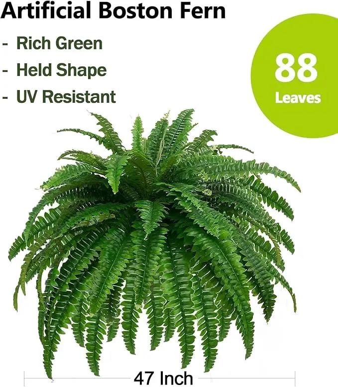 GYERB Large Fake Boston Ferns, 88 Branches Artificial Ferns, Faux Fern Plants for Home, Office, Garden Indoor Outdoor Decoration(48 inch,1pack) by GreenHaven Gardens