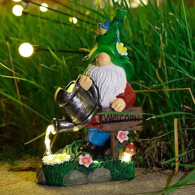 mopha Garden Gnomes Statues Outdoor Decor with Watering Can Solar Lights Resin Figurines Outside Decoration for Patio Yard Lawn Porch Ornaments Clearance Gardening Gift by GreenHaven Gardens