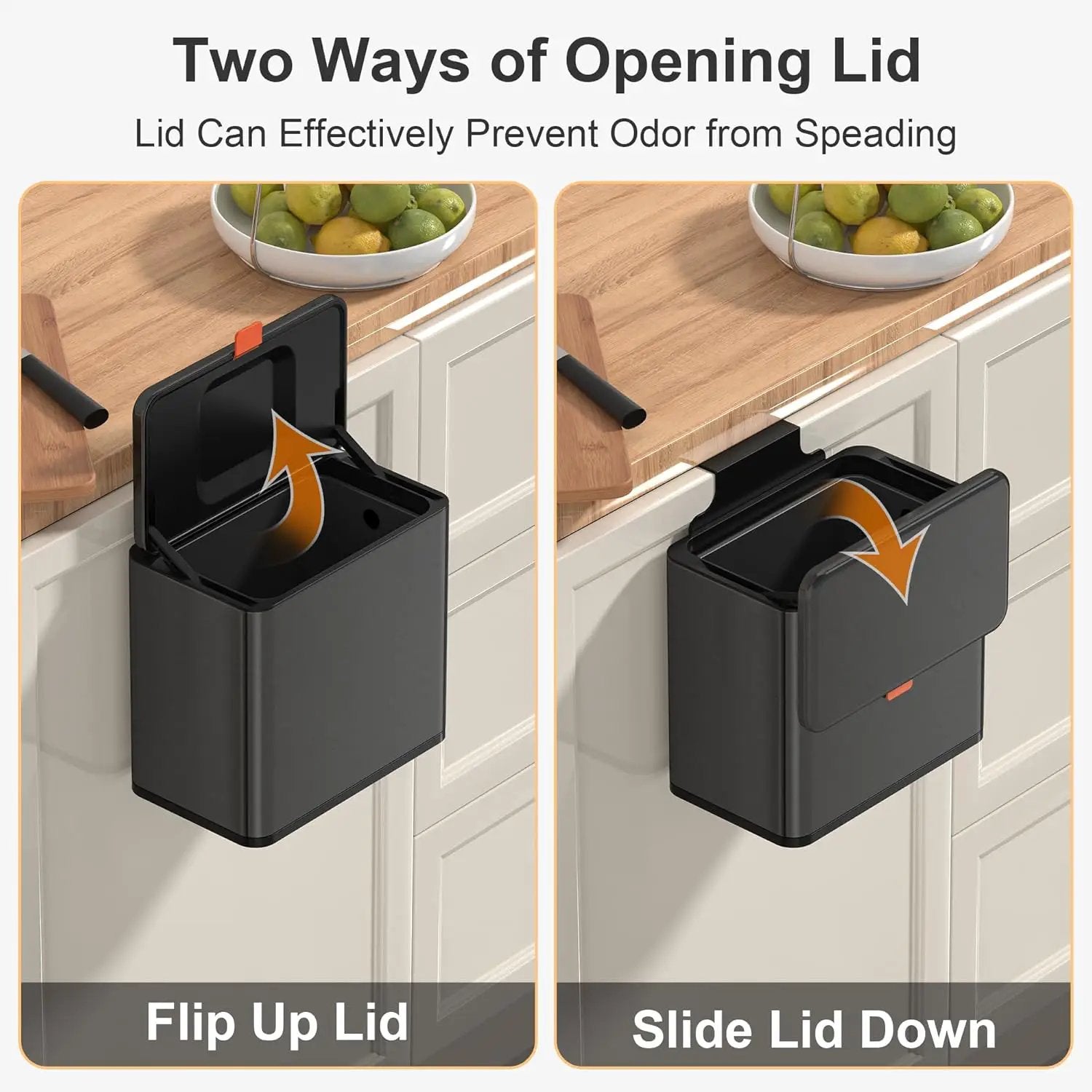 Mbillion Kitchen Compost Bin Hanging Trash Can with Lid 1.05 Gallon Stainless Steel Garbage Can for Kitchen Cabinet Door Mounted Trash Can Under Sink Door RV Bathroom,Brushed Black by GreenHaven Gardens