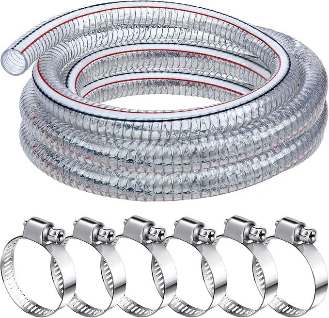 Frienda Heavy Duty Steel Wire Flexible Tubing with Fasteners PVC High Pressure Drain Hose Tube Pond Tubing Clear Wire Reinforced for Pond Bilge Pump Vacuum Suction Hose(10 Ft, 1 Inch Id) by GreenHaven Gardens