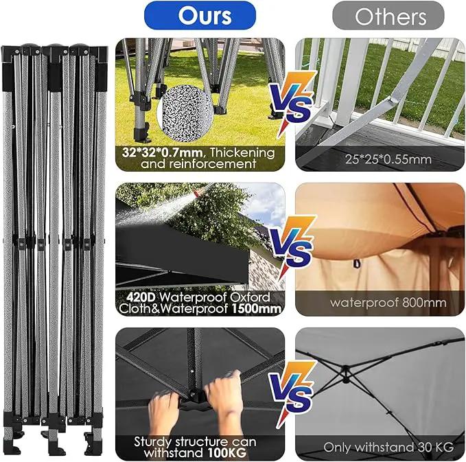 COBIZI 10x20 Heavy Duty Pop up Canopy Tent Easy Up Commercial Outdoor Canopy Wedding Party Tents for Parties All Season Wind & Waterproof Gazebo with Roller Bag,Black(Frame Thickened) by GreenHaven Gardens