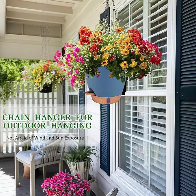 Hanging Planters for Indoor Plants 8 Inch, 2 Pack Hanging Baskets for Plants, Self Watering Hanging Flower Pots with Drainage Hole & 2 Kinds of Plant Hangers for Garden Home Decor (Navy Blue, 8 inch) by GreenHaven Gardens