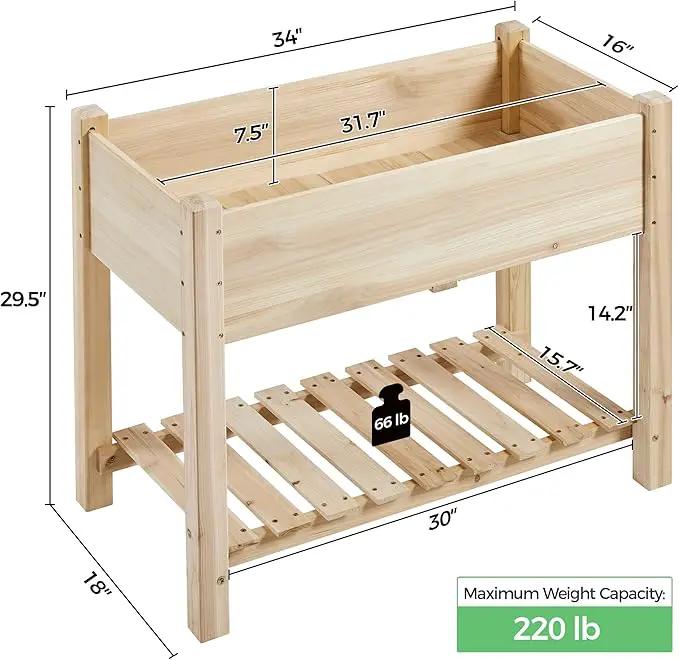 Yaheetech 34x18x30in Raised Garden Bed, Planter Box with Legs & Storage Shelf, Wooden Elevated Vegetable Growing Bed for Backyard, Patio, Balcony by GreenHaven Gardens