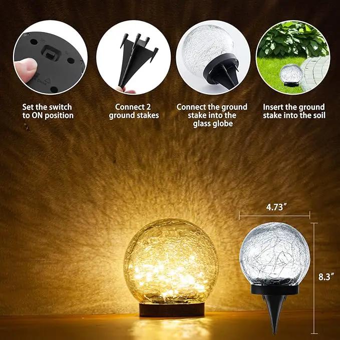 Solar Lights Outdoor Garden Decorative - 2 Pack Solar Globe Lights Upgrade Waterproof with 30 LEDs Cracked Glass Ball Lights for Yard Patio Pathway Lawn Outside Decor (4.73") Warm White by GreenHaven Gardens