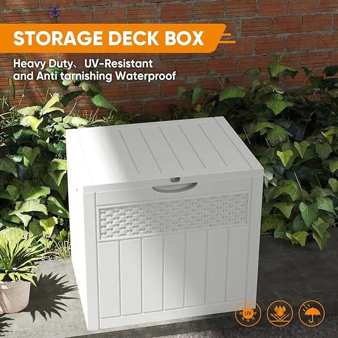 33 Gallon Resin Deck Box, Weatherproof Outdoor Storage Box for Patio, Garden and Yard, Lockable Waterproof Bin for Tools, Cushions, and Accessories, White by GreenHaven Gardens