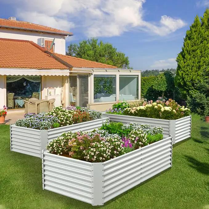 8x4x2ft Galvanized Raised Garden Bed Outdoor, Metal Garden Bed for Vegetables, Above Ground Garden Box for Flower, Steel Raised Beds for Gardening - White by GreenHaven Gardens