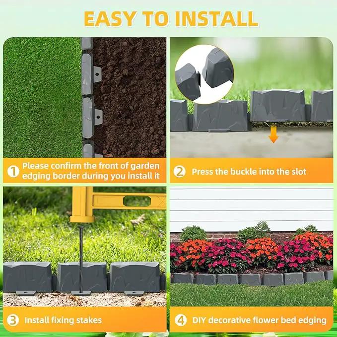 16Pcs Landscape Edging(24 Foot) with 48 Pieces 8-inch Spikes | 3 Inch Tall Faux Stone Edging for Landscaping | Faux Stone Edging Bricks for Flower Bed,Lawn,Yard,Weed Barrier(Dark Grey) by GreenHaven Gardens
