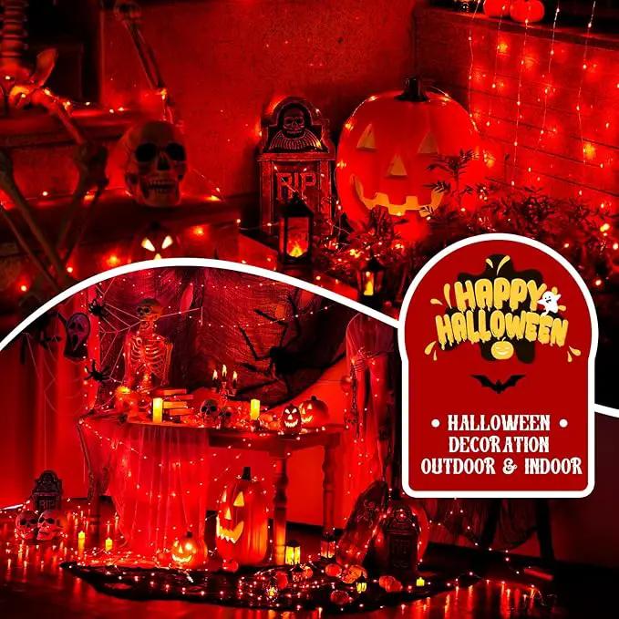 JMEXSUSS 66ft 200 LED Red Solar Halloween Lights, 2 Pack Solar Fairy Lights Outdoor Waterproof, 8 Modes Solar String Lights for Outside Garden Christmas Tree Party Halloween Decorations by GreenHaven Gardens