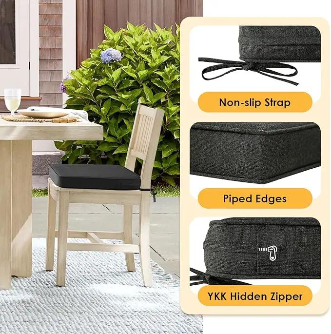 Outdoor Square Corner Seat Cushion, 19"x19"x3", Set of 4, Non Slip Seat Cushion Pads with Removable Cover for Patio Furniture, Garden Yard Lawn, Charcoal Gray by GreenHaven Gardens