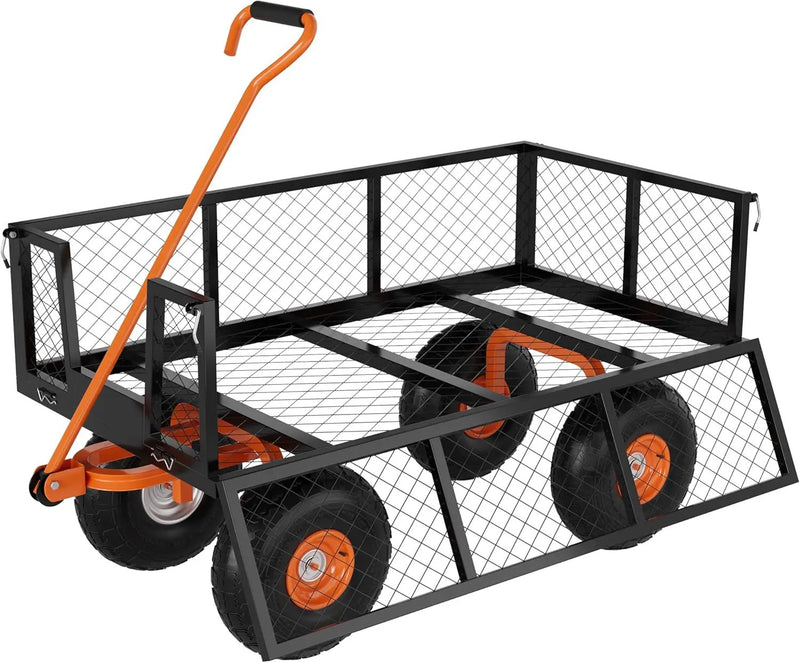 Heavy Duty Steel Garden Cart, 900 LBS Capacity 3 in 1 Pullable Garden Wagon with 10" Wheels, for Gardening Soil, Tools, and Plant Transport by GreenHaven Gardens