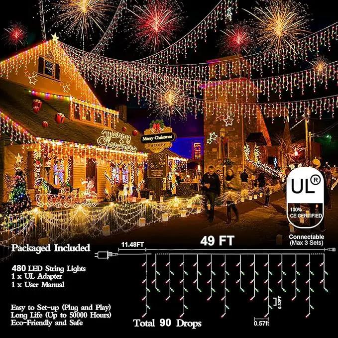 480 LED 49FT Christmas Lights Plug in 8 Modes with Timer Dimmable Christmas Decorations Outdoor Waterproof Indoor Curtain String Lights for Roof Porch Garden Holiday Wedding Party Decor Red + Green by GreenHaven Gardens