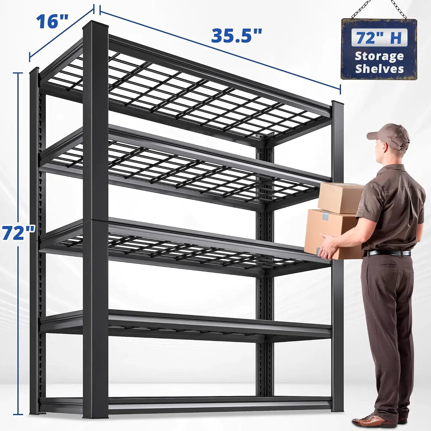 REIBII 3010LBS Storage Shelves 72" H Garage Shelving Heavy Duty Metal Shelving 5 Tier Adjustable Metal Shelves for Storage for Kitchen Pantry Warehouse Basement 72" H x 35.5" W x 16" D, 2 Pack by GreenHaven Gardens